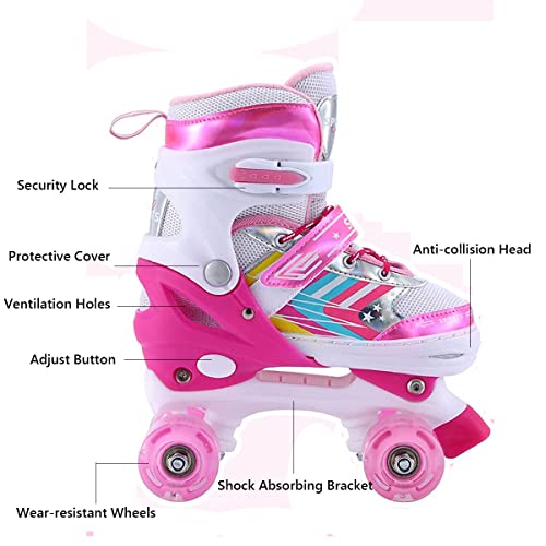 Foto von Sumeber Rollschuhe Skate für Kinder Einstellbare Größe mit Beleuchtung bis Räder Rosa Skate Schuhe für Mädchen Kleinkinder Geburtstag Weihnachten Geschenke (Pink, S(EU 28/29/30/31))