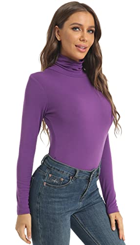 Image of Women's Casual Long Sleeve Turtleneck Tops Slim Fitted Lightweight Base Layer Shirts