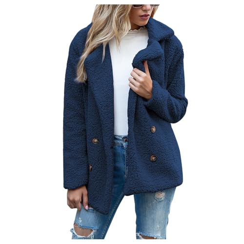 Générique Veste En Sherpa Ample Doudoune Femme Hiver Cardigan Jean Manteau Polaire Le Vélo Automne Doublé 2024 Bleu Foncé S