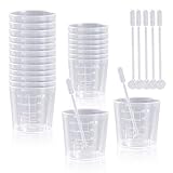 20 Stück 60ml transparente PP Kunststoffbecher mit Skala und 20 Stäbchen