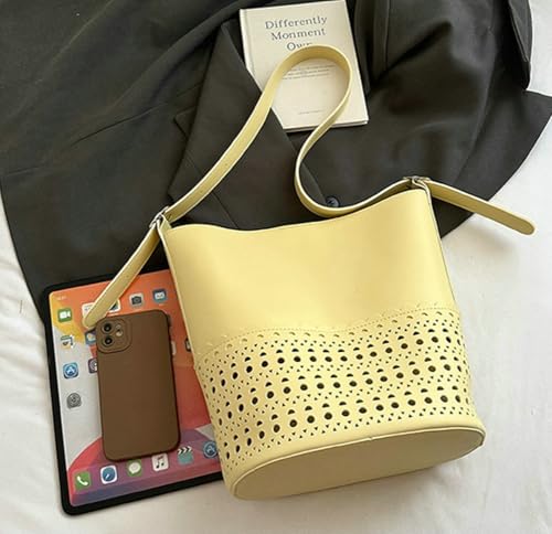 2 Pcs Hollowed Bucket Bags Women Trendy PU Leather Hobo Underarm Shoulder Bag Crossbody Purse Beach Travel Tote Handbag 20254