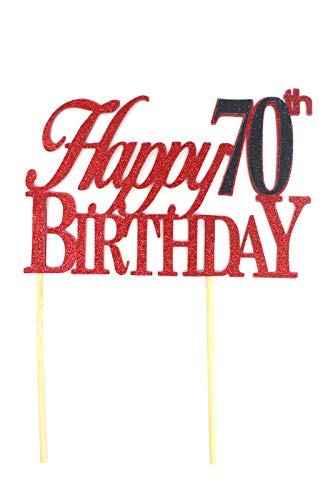 All About Details Happy 70th Birthday Cake Topper,1pc, 70th Birthday, Cake Decoration, Party Decor (Red & Black)
