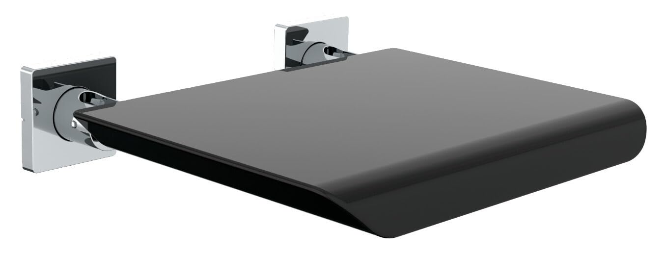 EMCO SYSTEM2 Duschsitz zur Wandmontage, klappbarer Duschstuhl aus Kunststoff und Metall, praktische Duschhilfe belastbar bis 110 kg, TÜV-geprüft, schwarz