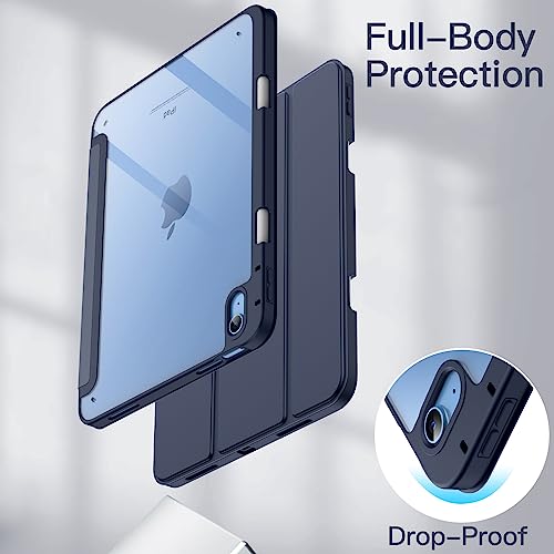 Image of JETech Cover Case for iPad (A16) 11th /10th Generation (2025 /2022) with Pencil Holder, Clear Transparent Back Shell Slim Stand Shockproof Tablet Cover, Auto Wake /Sleep (Navy Blue)