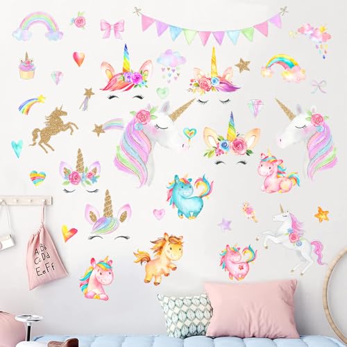 Unicorn Wall Decal, Unicorn Wall Stickers Girls Room Decor Wall Decals for Girls Birthday Party Kids Baby Bedroom Bathroom Living Room