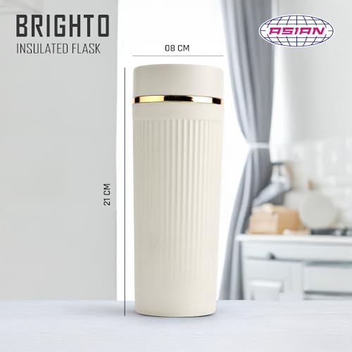 Image of Asian Brighto 500ml Insulated Thermosteel Flask | Hot Drink Coffee & Tea Water Bottle for Winter & Office | 6-Hour Heat Retention | Leakproof & BPA Free Christmas Gifting Travel Mug (Beige)