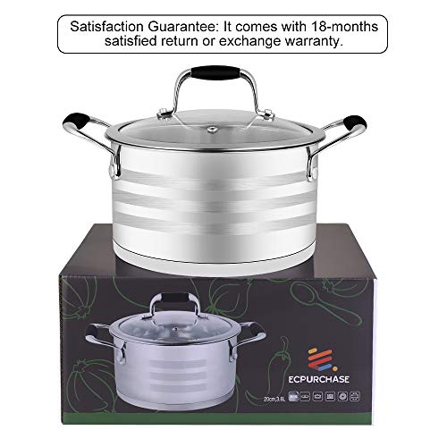 ECPURCHASE Stock Pot Stockpots, Stainless Steel Pot Soup Pots with Lids, Dishwasher Safe Cooking Pot for Home use and Restaurant, 3.8 Quart/ 3.6 L