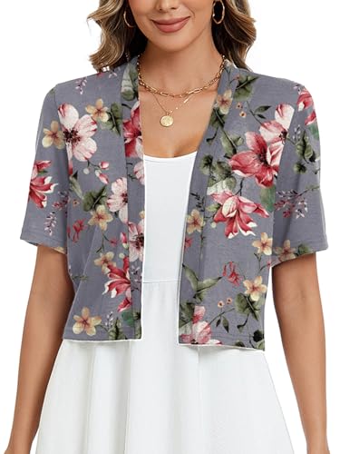 Image of Heymoments Women's Thin Shrugs Short Sleeve Lightweight Cropped Tops Open Front Knitted Cardigan for Dress Summer Bolero