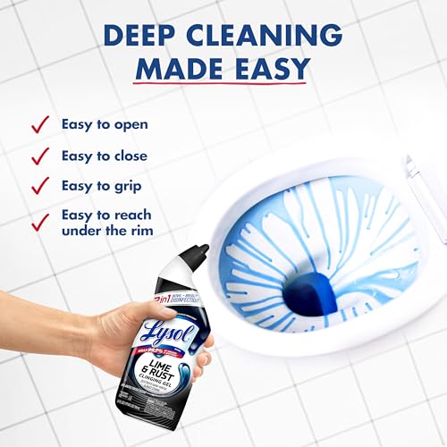 Image of Lysol Lime & Rust Toilet Bowl Cleaner Liquid, For Limescale, Rust & Hard Water Stains, Septic Safe, Clinging Gel, Disinfects, Sanitizes & Deodorizes, Bathroom Cleaning Supplies, 24oz (4 Pack)