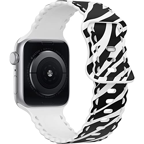 Image of Compatible with Apple Watch Band 41mm 40mm 38mm 49mm 45mm 44mm 42mm Women Girl, Zebra Print Lace Hollow-out Soft Silicone Sport Bands For iWatch Ultra SE Series 10 9 8 7 6 5 4 3 2, Zeb-38