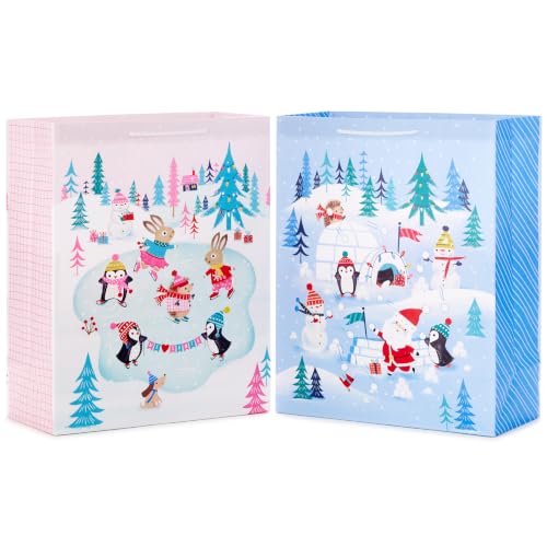 Hallmark XL Christmas Gift Bags, 2-Pack (Pink, Blue, Penguins, Santa)