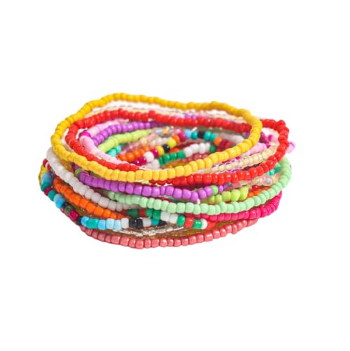 12Pcs Bohemia Multilayer Resin Seed Beaded Stackable Bracelets Colorful Crystal Glass Beads Stretch Bracelet BFF Friendship Elastic Wristbands for Women Men Summer Beach Boho Vacation Jewelry (19Pcs Colorful)