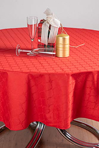 ESSE HOME -Round Tablecloth - Red Jacquard Fabric Pure Cotton- PONZA (0/140, T), 53.1 inch (Round)