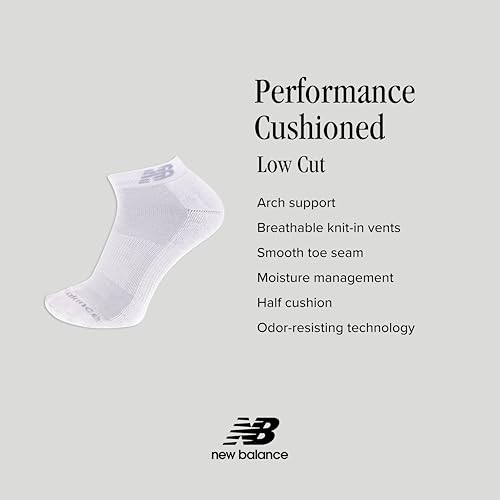 Image of New Balance Unisex Adult Performance Cushioned Low Cut Socks - 6 & 12 Pairs - Moisture Wicking