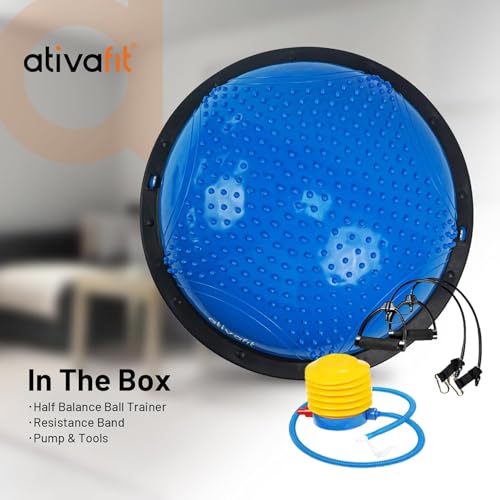 Image of ATIVAFIT Balance Ball Trainer - Half Exercise Ball with Inflation Pump & Resistance Bands - Anti-Burst PVC Stability Trainer for Home Gym, Yoga, Core Training - 660 lbs Capacity