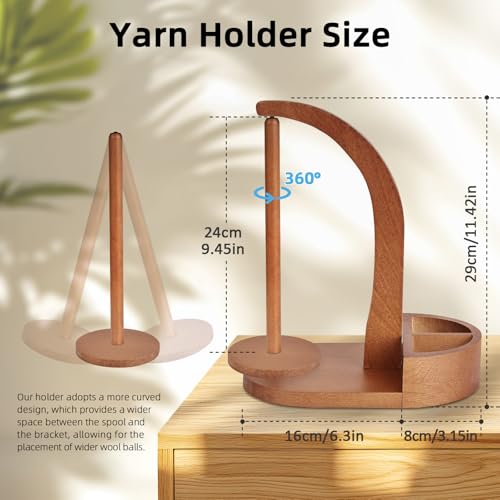 Image of Ebrima Wooden Magnetic Yarn Holder, Yarn Ball Spinner Crochet Yarn Holder for Knitting Crocheting Crochet Accessories Storage Attachment for DIY Crafts Gifts Knitting Lovers