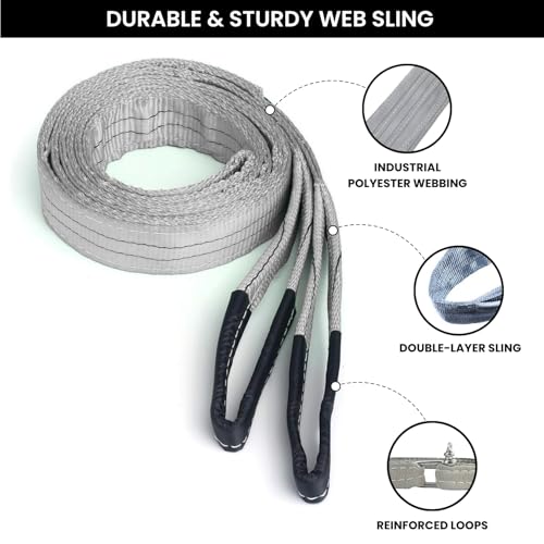 Image of Heavy Duty Polyester Sling Belt (Pack of 2) | Reinforced Webbing Belt for Industrial, Construction & Handling Work Grey (4 Ton 4 Mtr)