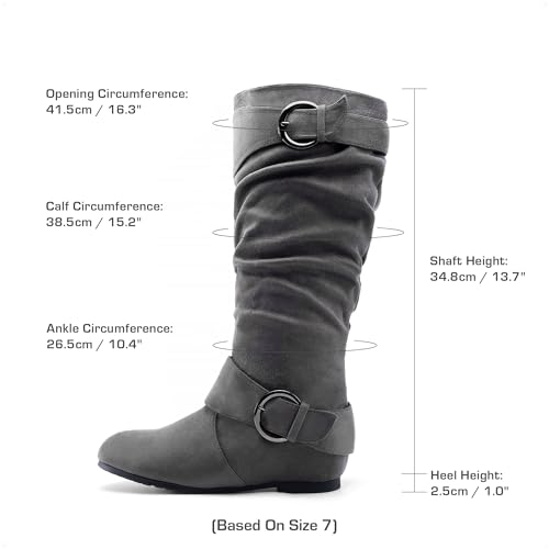 DREAM PAIRS Women's Wide Calf Knee High Boots, Fur-lined Low Hidden Wedge Boots,Size 8,Grey/Suede,URA-W