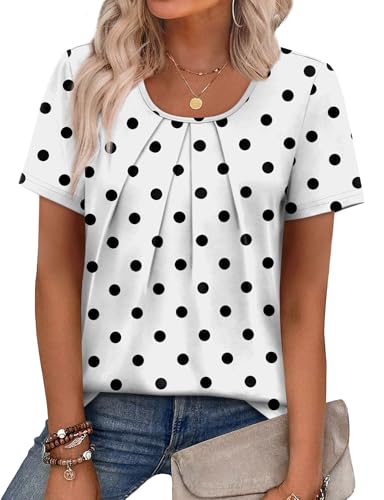 Image of WIHOLL Women T Shirts Pleated Short Sleeve Tops Business Casual Dressy Blouses