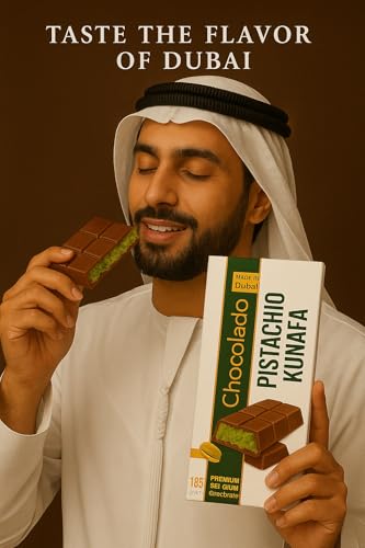 Chocolado Dubai Pistachio Kunafa Chocolate Bar (The Original), Premium Milk Chocolate, Golden Kadayif Crisps, Hand-Harvested Pistachios - Imported from DUBAI UAE , Ideal Gift for all Occasions, 100% Original Taste! (LARGE-6.53 oz)