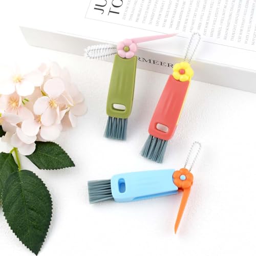 Image of 3 Pcs 3 in 1 Cup Lid Cleaning Brush Crevice Cleaning Brush for Bottle Gap 3 in 1 Cleaning Brushes for Tight Spaces Multifunctional Portable Cup Lid Cleaner Home Kitchen Cleaning Tools (Green Blue Red)