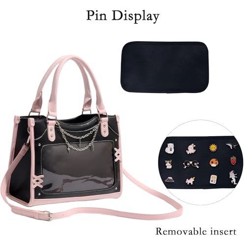 Image of Ita Bag Crossbody for Women - Y2K Kawaii Pin Display Shoulder Bag with Clear Window and Insert, Anime Purse with Adjustable Strap for School, Conventions & Daily Use