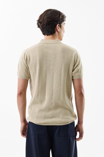 Image of SNITCH Men's Polo Shirt | Slim Fit Textured Knit Design | 100% Cotton Fabric & Breathable Material | Buttoned Closure & Straight Hemline | Casual & Streetwear
