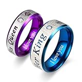 Personalized Matching Heart Promise Rings for Couples Custom Engraved Couples Rings for Him and Her Set Purple Wedding Ring Set His Hers Couples Matching Rings Half Heart Rings,with Box&Message Card,