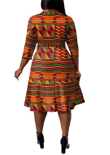 Image of FANDEE Plus Size Midi Dress for Women - Printing Summer Dresses for Wedding Guest Cocktail Party 3 /4 Sleeve V Neck（L-5XL）