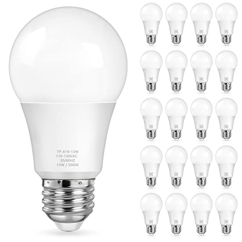 MAXvolador A19 LED Light Bulbs, 100 Watt Equivalent LED Bulbs, Daylight White 5000K, 1500 Lumens, E26 Standard Base, Non-Dimmable, 13W Bright White LED Bulb for Bedroom Living Room Home, 20-Pack