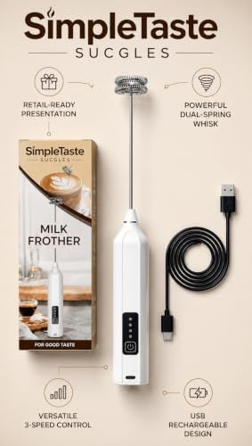 Image of SimpleTaste SUCGLES Rechargeable Electric Milk Frother, USB Coffee Frother with Dual Spring Whisk, Handheld Foam Maker for Coffee, Cappuccino, Latte, Matcha, Hot Chocolate & Milk [Multicolor]