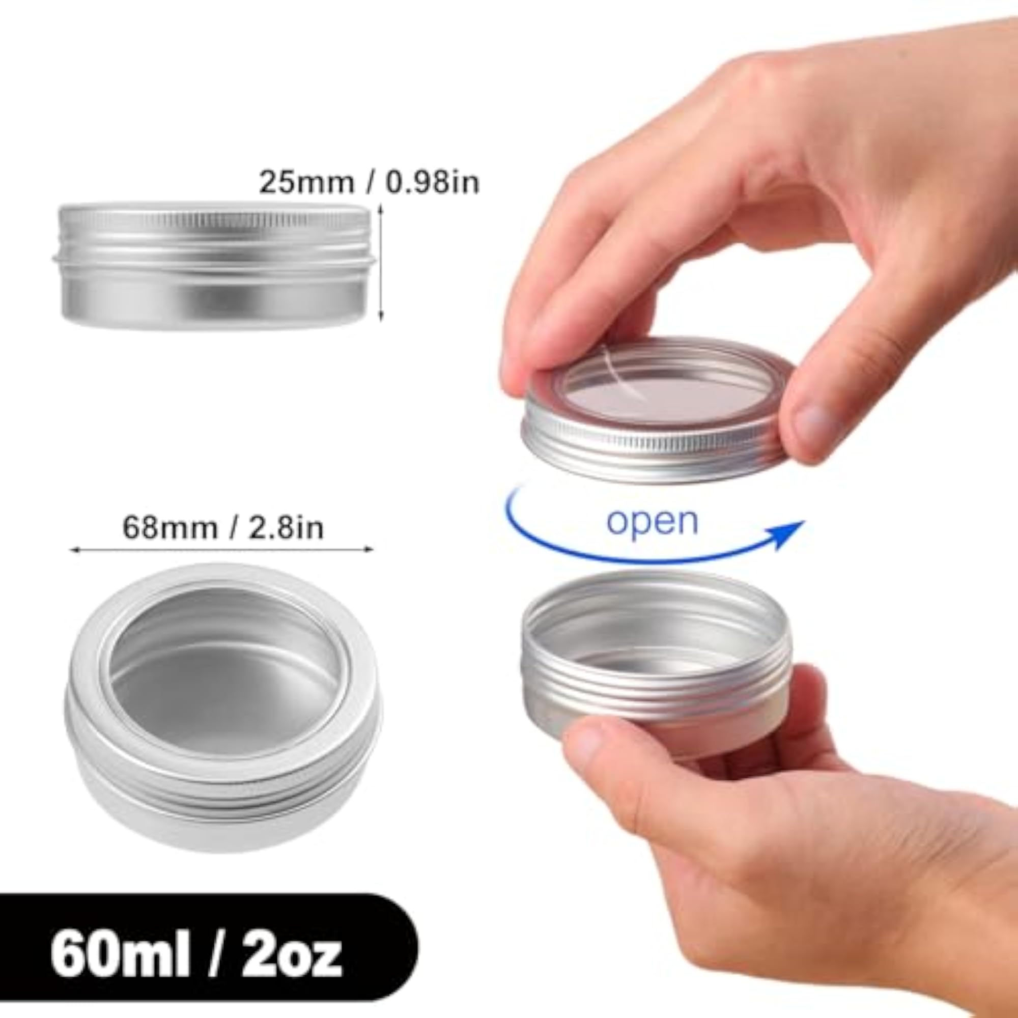 2 oz Tin Cans with Clear Window, 44 Pieces
