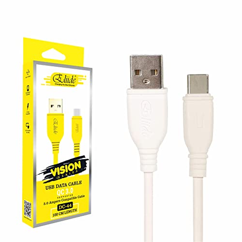 Image of Eliide 15W Type C USB Cable - 3.0 Amp Quick Charge QC 3.0, Adaptive Fast Charging, and Turbo Charging Compatible Fast Charging Cable, Strong and Durable 1.0 Meter PVC USB Cable for C Type Devices for Charging Adapter (DC 44C White)