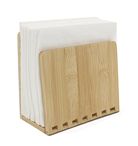 Servilletero de bambú, estante de almacenamiento de madera ajustable para comedor, picnic, mesa de cocina interior y exterior, dispensador para mesa (Original)