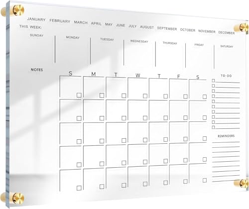 Classic Acrylic Calendar for Wall | Oversize| Clear Home Office Glass Calander Dry Erase Board Large Reusable Whiteboard Big Monthly Family Planner 9X Liquid Chalk Markers (28