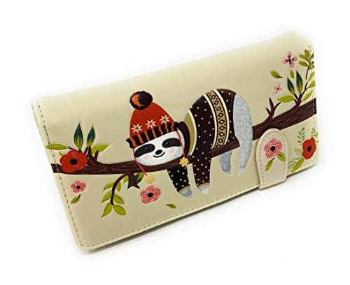 Shag Wear Chillin Sloth Large Animal Wallet for Women and Teen Girls Vegan Faux Leather Beige 7