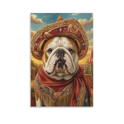 Cuadro en lienzo de bulldog de 50x75cm para posters decorativos y pinturas murales de salon