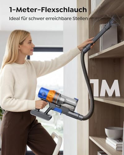 SunSare Akku Staubsauger Kabellos 600W/50000Pa/65Min, Akkustaubsauger mit 1M Schlauch, Aromafunktion, Flexibles Biegegelenk, Wandladehalterung, Automatikmodus für Hartböden Teppiche Tierhaare 5
