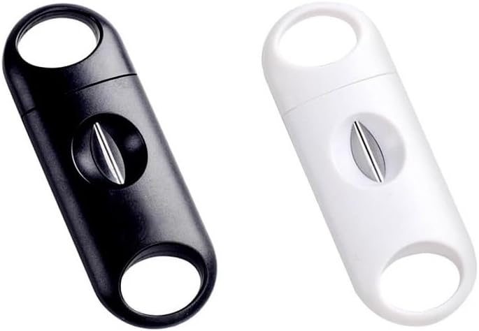 DASEB Portable Cigar Cutter ABS Case Stainless Steel V Shaped Sharp Blade Cigarro Hole Opener Smoking Accessory(Black)
