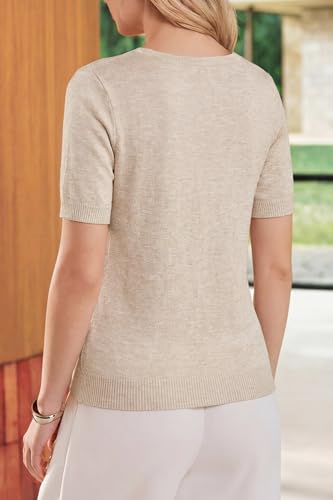 Image of Arach&Cloz Women's Wool Blend Cropped Lightweight Short Sleeve Summer Business Casual Cardigan Tops