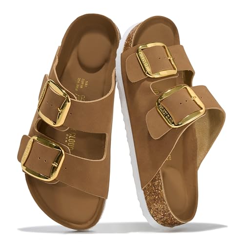 Image of Project Cloud 100% Genuine Leather Footbed Sandals for Women 2026 Comfortable Beach Essentials Womens Sandals Memory Foam Vacation Essentials Slides for Women Footwear (Santorini)