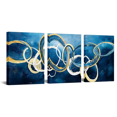 KREATIVE ARTS 3-Piece Abstract Wall Art Modern Golden Circle Canvas