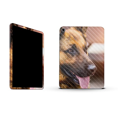 Image of MightySkins Carbon Fiber Skin Compatible with Apple iPad 10.9 inch 10th Gen (2022) Full Wrap Kit - German Shepherd | Protective, Durable Textured Carbon Fiber Finish | Easy to Apply | Made in The USA