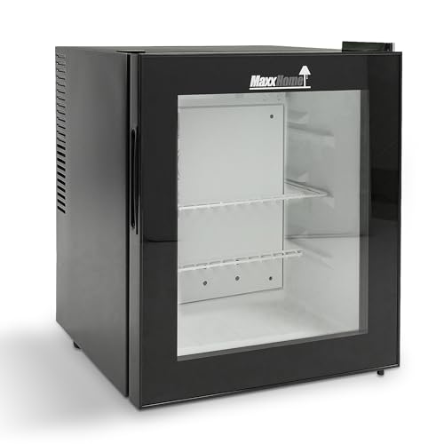 MaxxHome Mini Frigo de Chambre 42L - 230V, réfrigérateur de table à une porte, adapté à la maison, au bureau et à d'autres applications domestiques - (Noir/verre) 20989