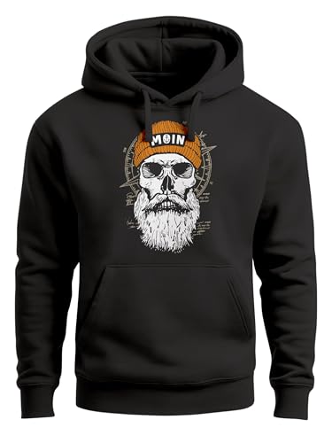 Neverless® Hoodie Herren Moin Skull Windrose Kompass Totenkopf Frontprint Männer Fashion Streetstyle Schwarz 4XL