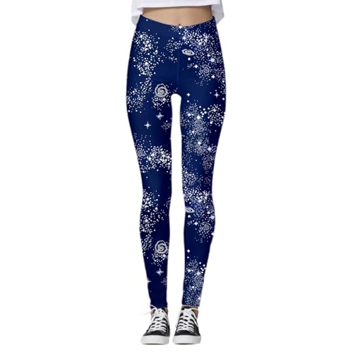 Fashion Carnival 2026 Leggings casuales con estampado de estrellas galaxias – Pantalones de entrenamiento de corte alto para correr fitness, marine, XXL