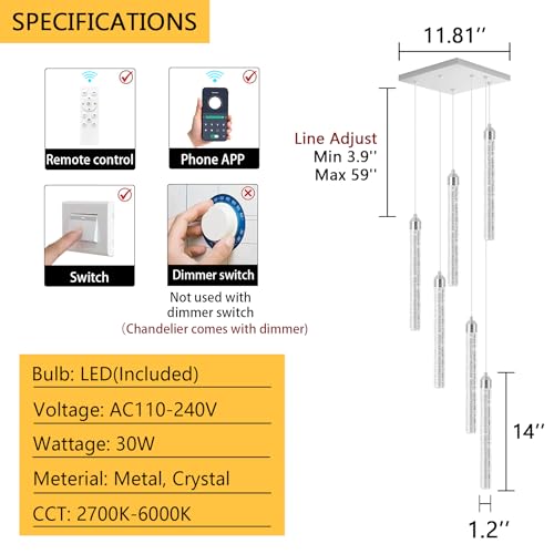 Image of Modern Crystal Pendant Lights for Kitchen Island Mini Chandelier LED Dimmable Ceiling Handing Lighting for Dining Room Corridor 2700K 6000K