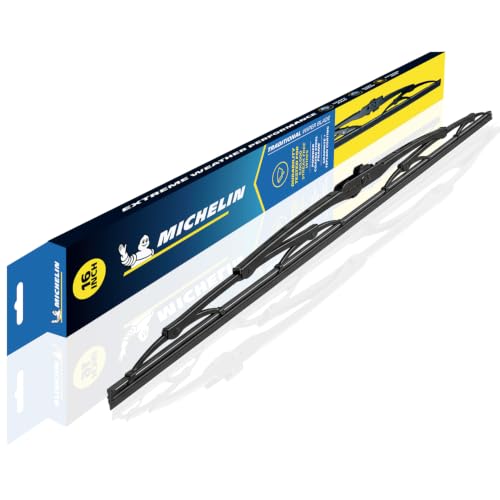 Image of MICHELIN Traditional Wiper Blade | Aerodynamic High-Performance Wiper with Graphite & Teflon Coated Natural Rubber for Streak-Free Wipe | U-Hook Type Rust-Resistant Steel Frame (1, 16 Inch)