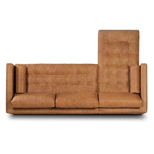 Poly & Bark Napa Leather Couch – Left-Facing Sectional Leather Sofa With Tufted Back - Full Grain Leather Couch With Feather-Down Topper On Seating Surfaces – Pure-Aniline Italian Leather – Cognac Tan #TOP6