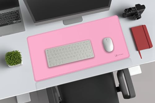 Image of Pink Extended Desk mat for Gaming & Office, Smooth Surface, Non-Slip Rubber Base, Waterproof, Size 11X23 Inches Large Desk mat